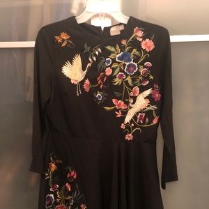 Long sleeve black dress Asian inspired detail